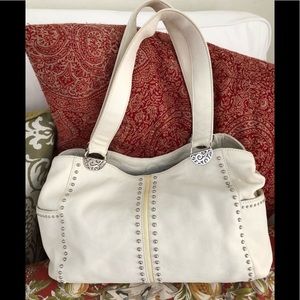 BRIGHTON White Leather Handbag Silver Studding